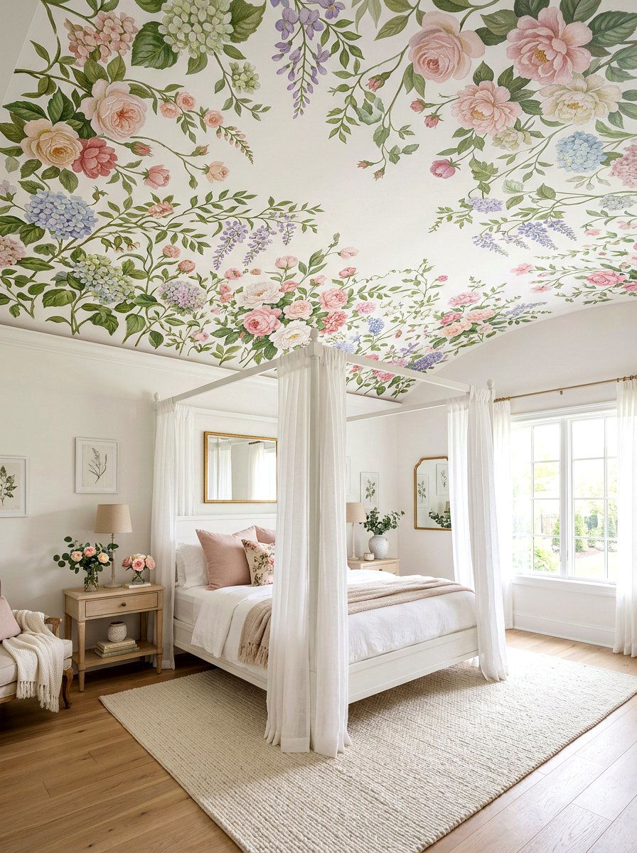 Floral mural ceiling - 30 painted ceiling ideas