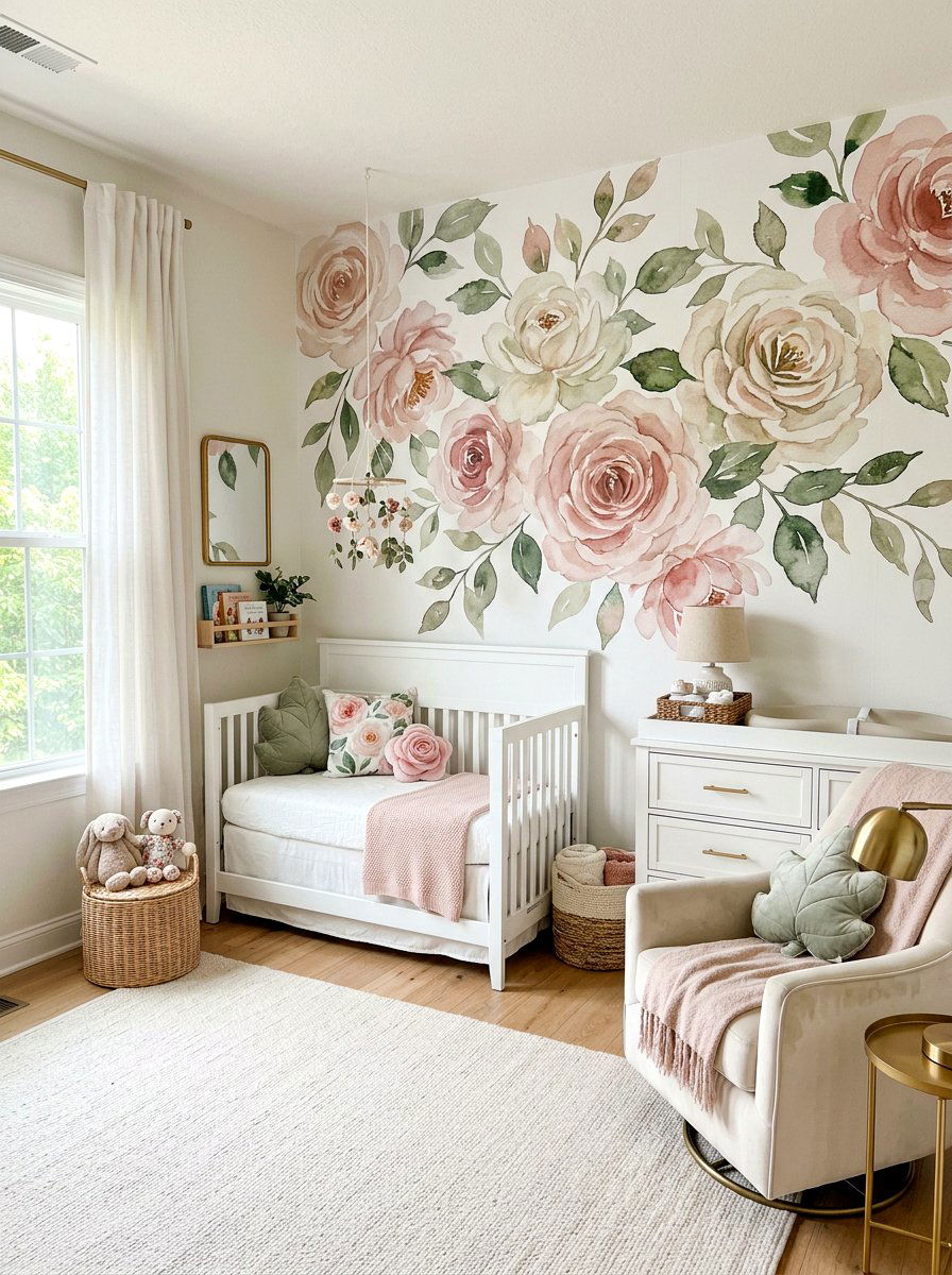 Floral mural nursery wallpaper - 30 nursery wallpaper ideas
