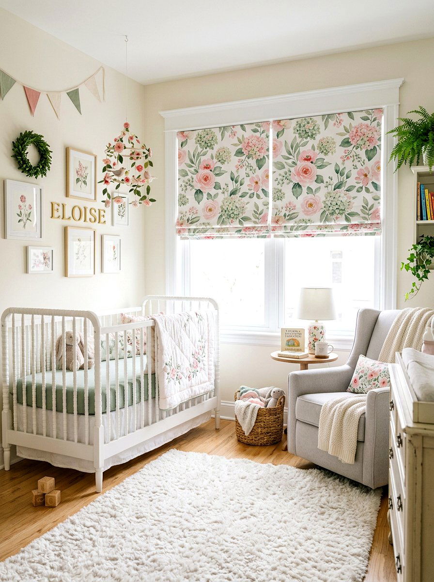 Floral nursery window shades - 30 roman shade ideas