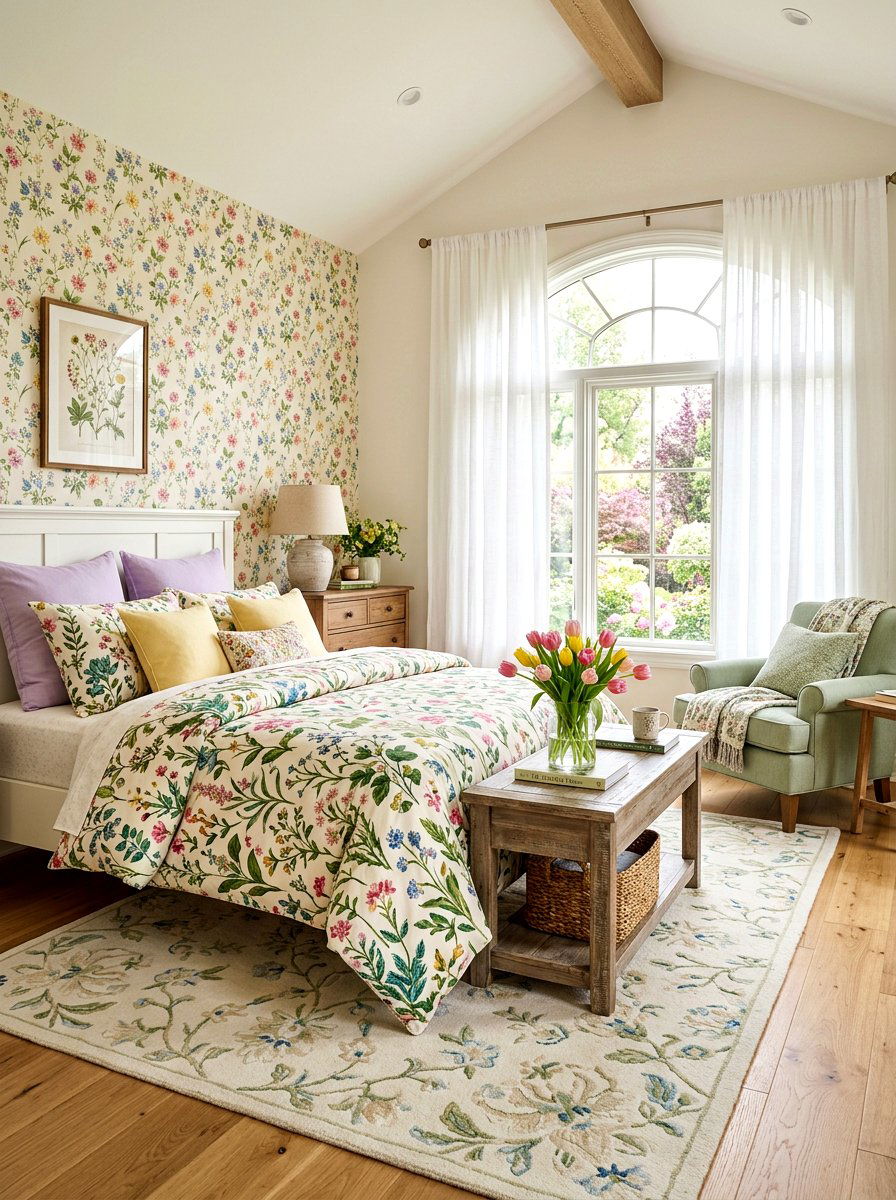 Floral pattern bedroom - 30 garden inspired spring decor ideas