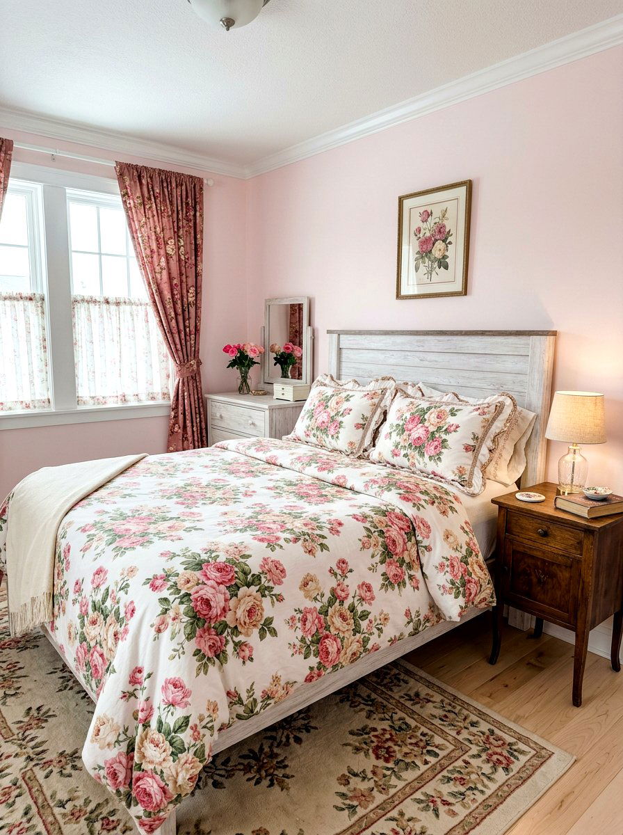 Floral pattern bedroom - 30 shabby chic decor ideas
