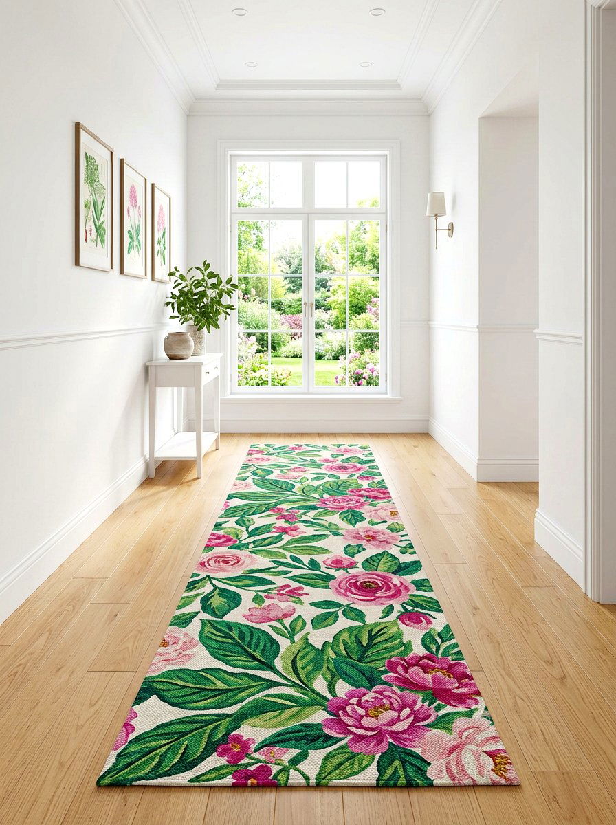 Floral pattern runner - 30 narrow hallway runner ideas
