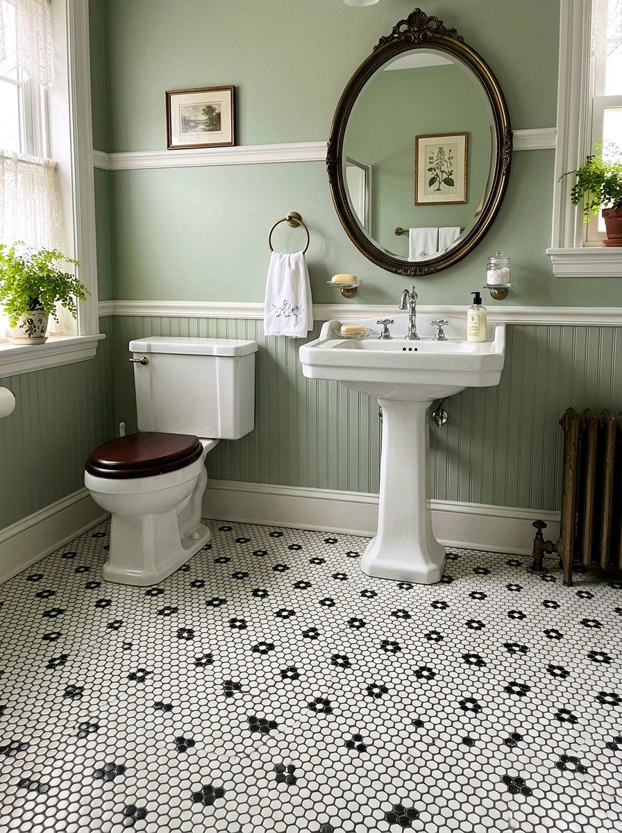 Floral penny tile pattern - 30 penny tile bathroom ideas