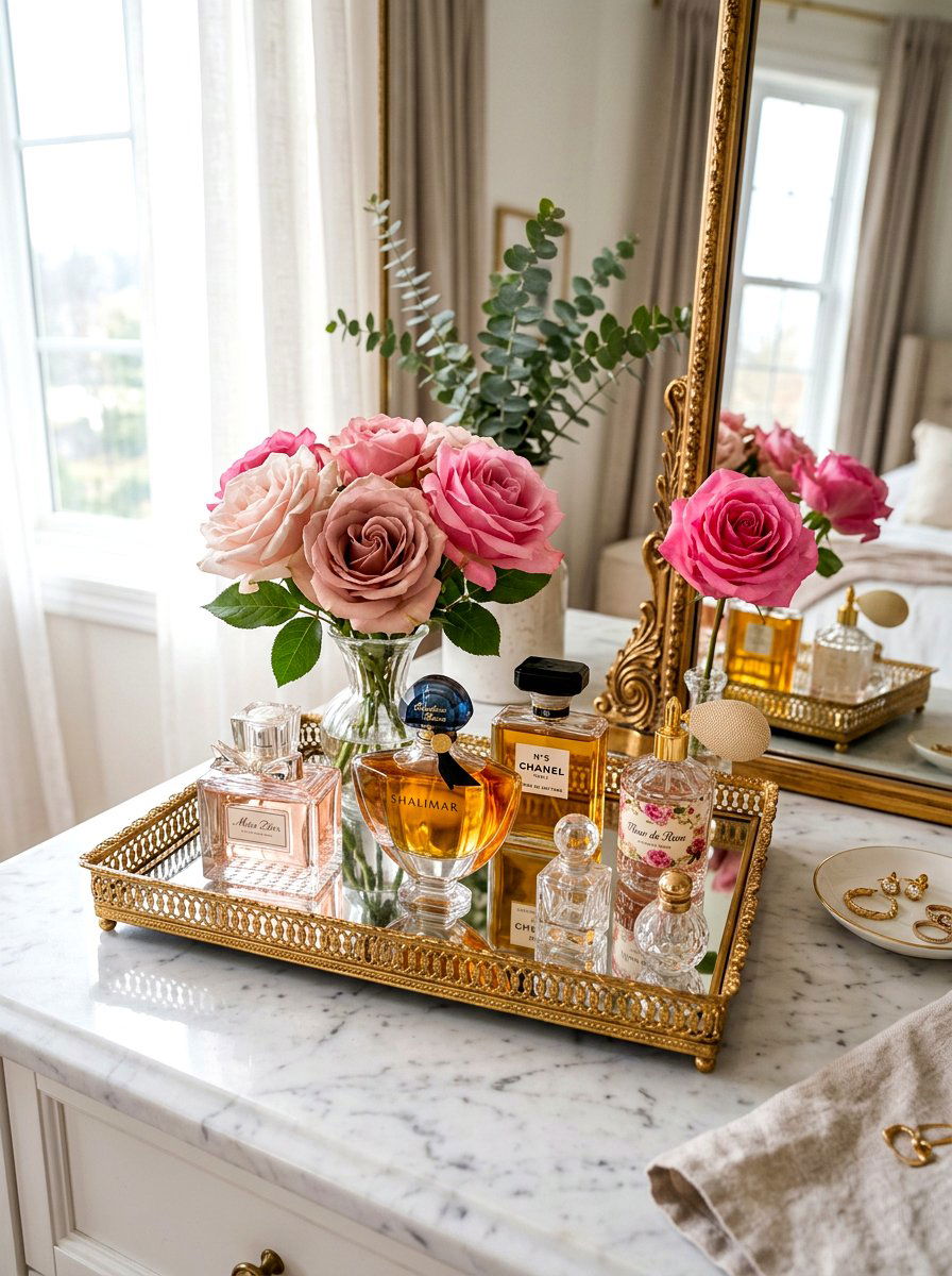 Floral perfume tray - 30 coquette vanity ideas