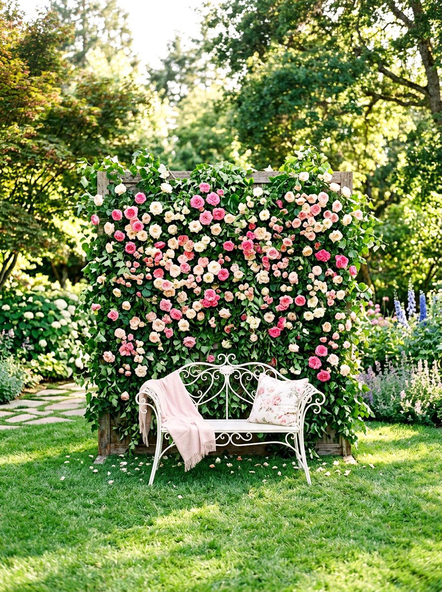 Floral photo backdrop - 30 bridal shower garden party ideas