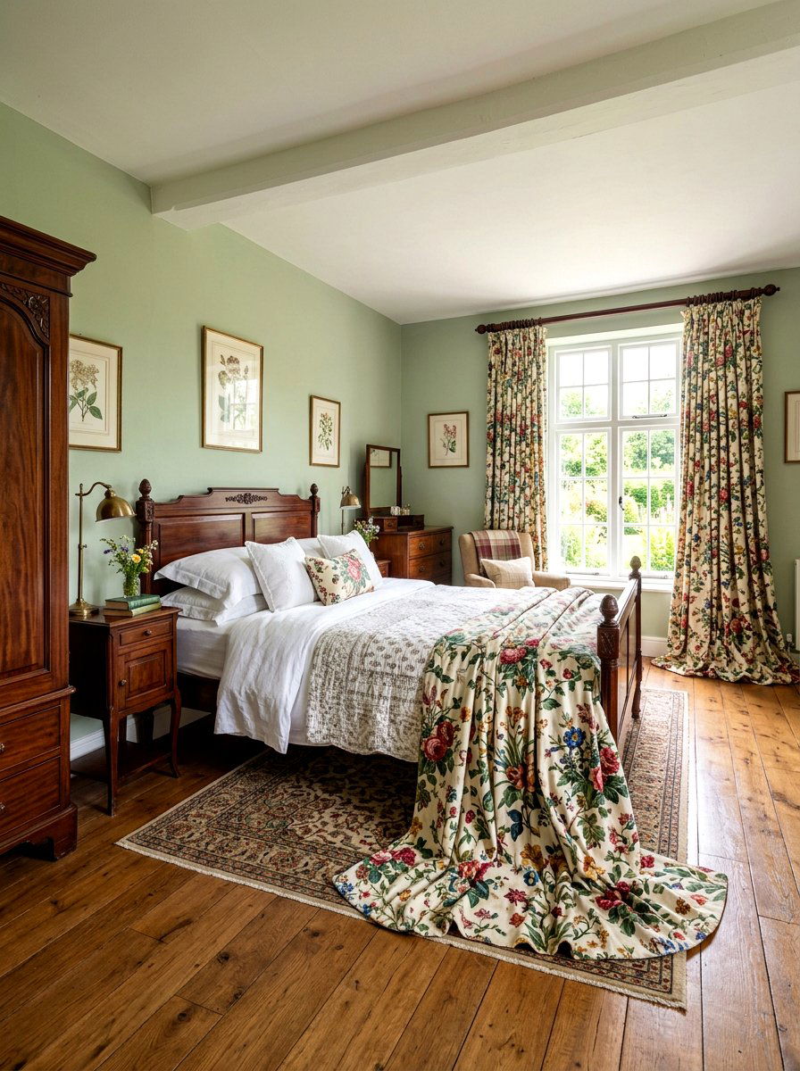 Floral print puddled curtains - 30 puddled curtains bedroom ideas