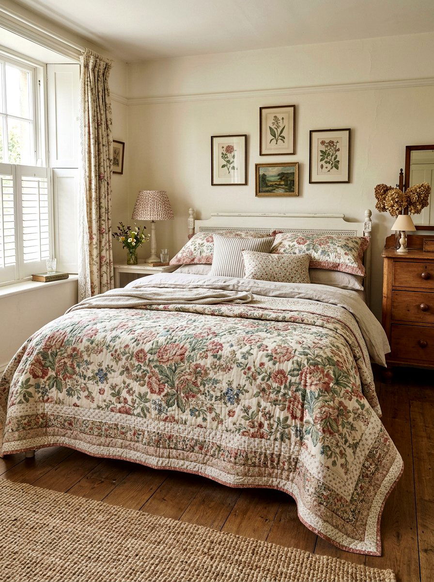 Floral print quilt - 30 pillowy bed styling ideas