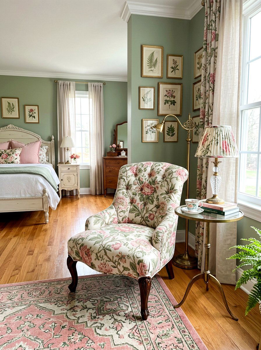 Floral slipper chair - 30 skirted chair ideas