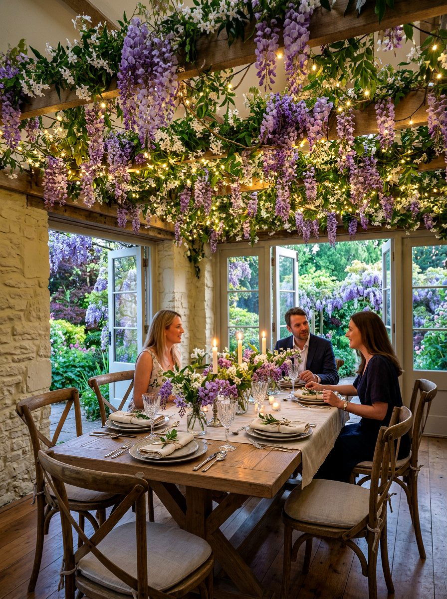Floral vine overhead - 30 garden inspired tablescape ideas