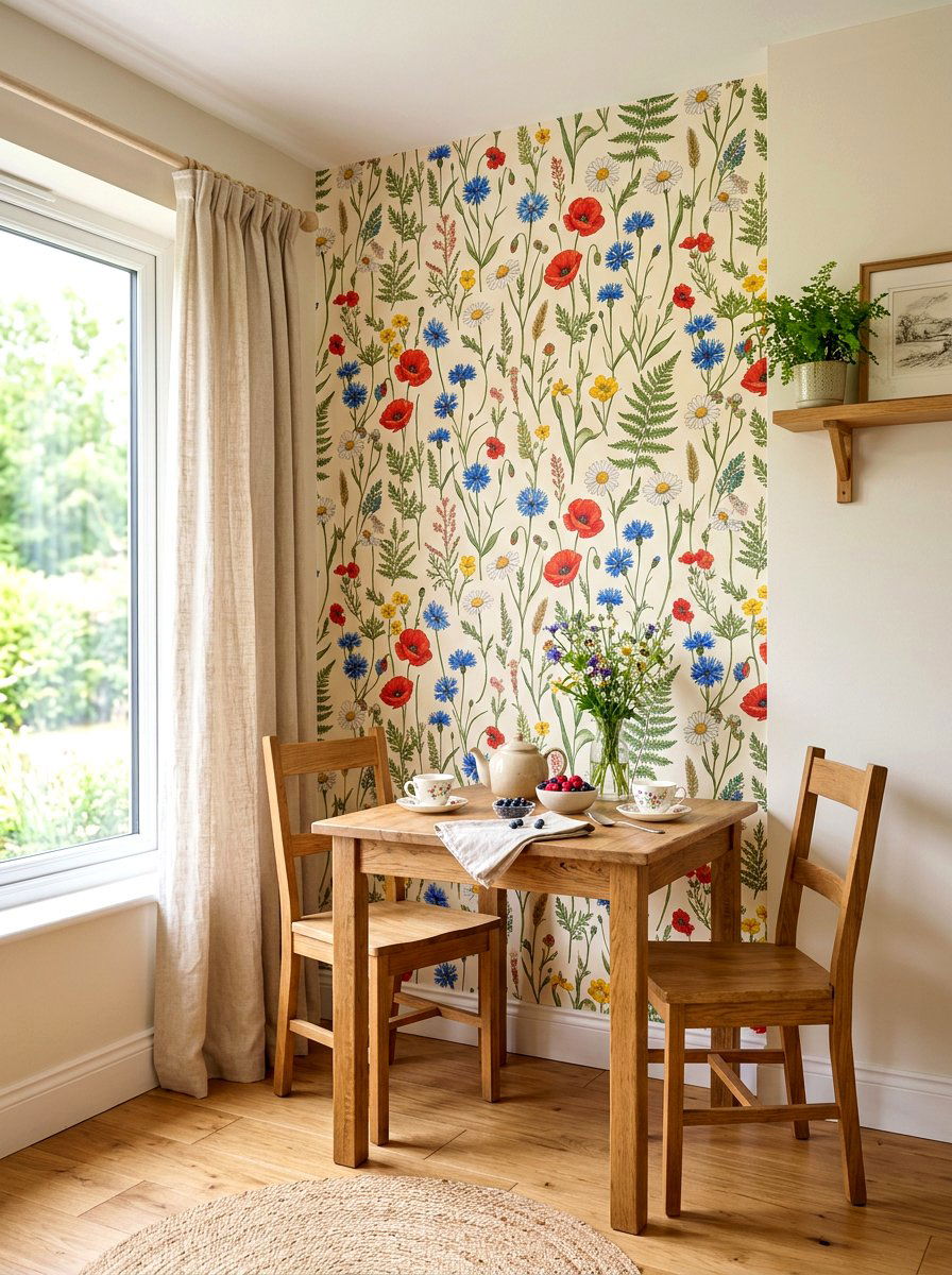 Floral wallpaper accent - 30 cottagecore kitchen ideas