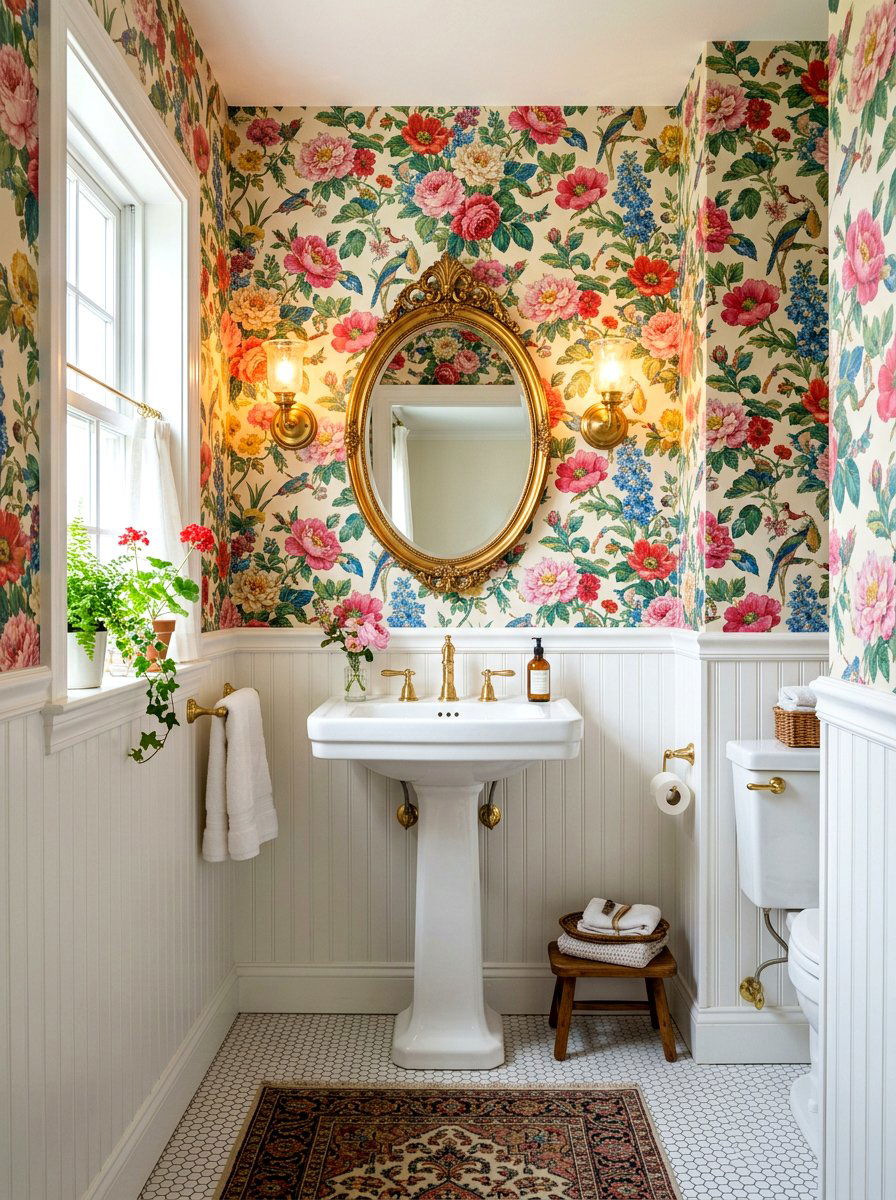 Floral wallpaper bathroom - 30 retro bathroom ideas