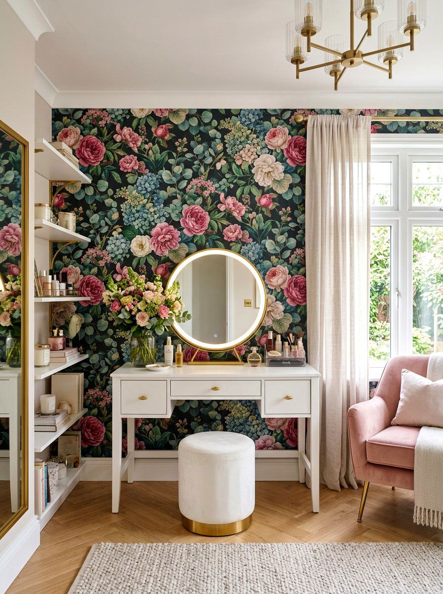 Floral wallpaper beauty room - 30 beauty room ideas