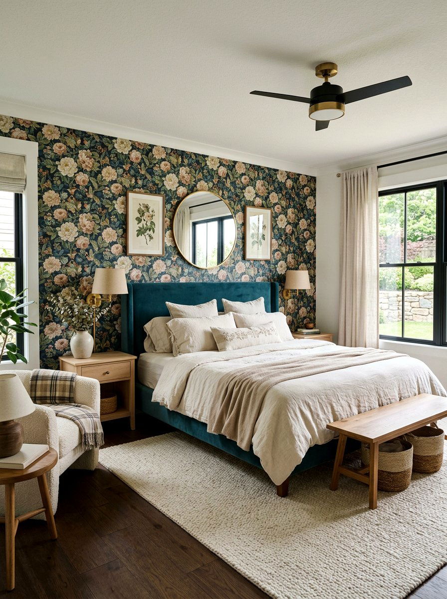 Floral wallpaper bedroom - 30 wallpaper accent wall ideas