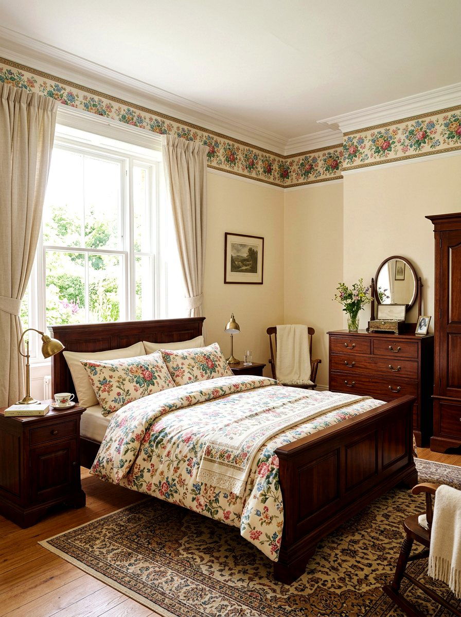 Floral wallpaper border - 30 grandma core bedroom ideas