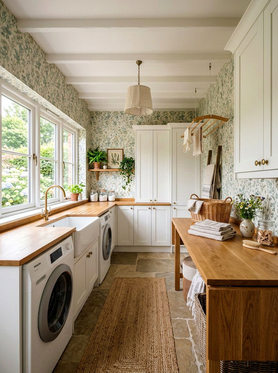 Floral wallpaper laundry room - 30 vintage laundry room ideas