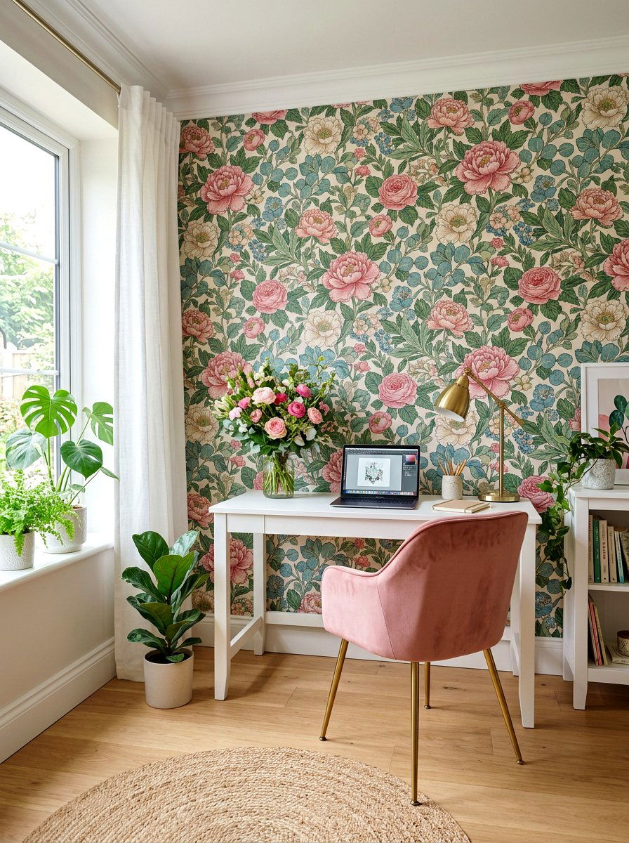 Floral wallpaper room - 30 feminine home studio ideas