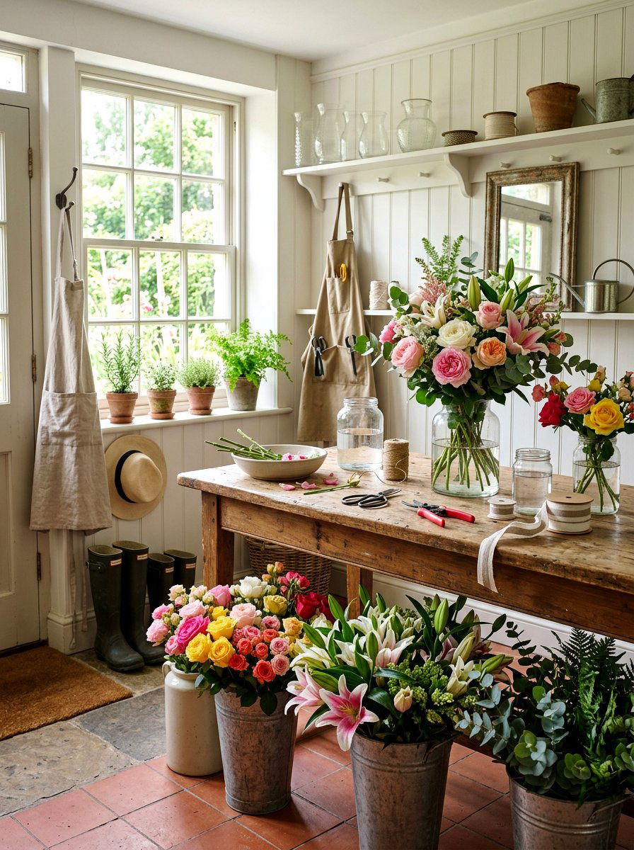 Flower Arranging Corner - 30 romantic hosting at home ideas
