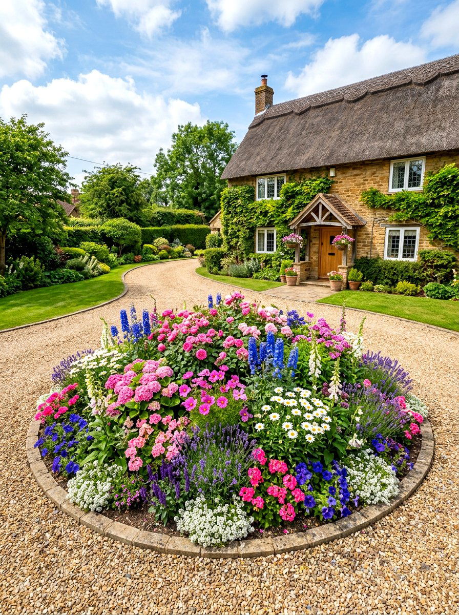 Flower Bed Circular Driveway - 30 circular driveway ideas
