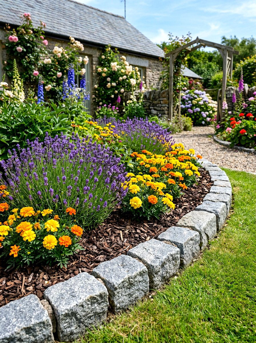 Flower Bed Edging - 30 pebble garden ideas