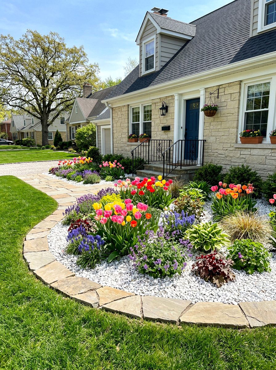 Flower Bed With Gravel Mulch - 30 white gravel front yard ideas