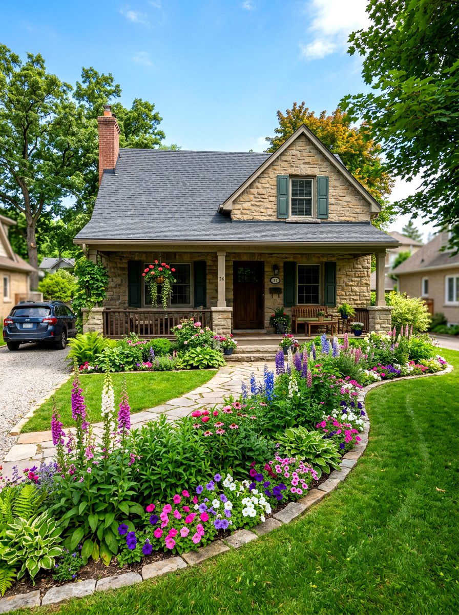 Flower Border - 30 asymmetrical front yard landscaping ideas