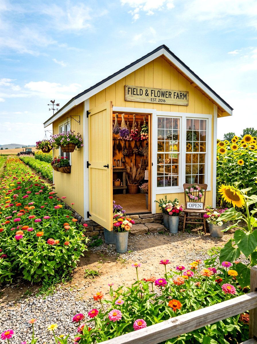 Flower Farm Shed - 30 cottage shed ideas