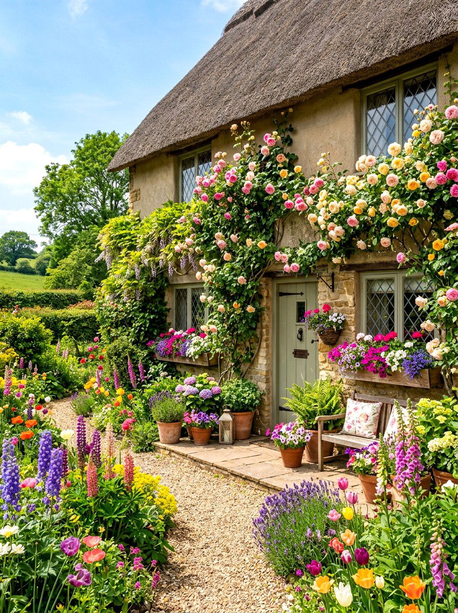 Flower Filled Cottage - 30 storybook cottage exterior ideas