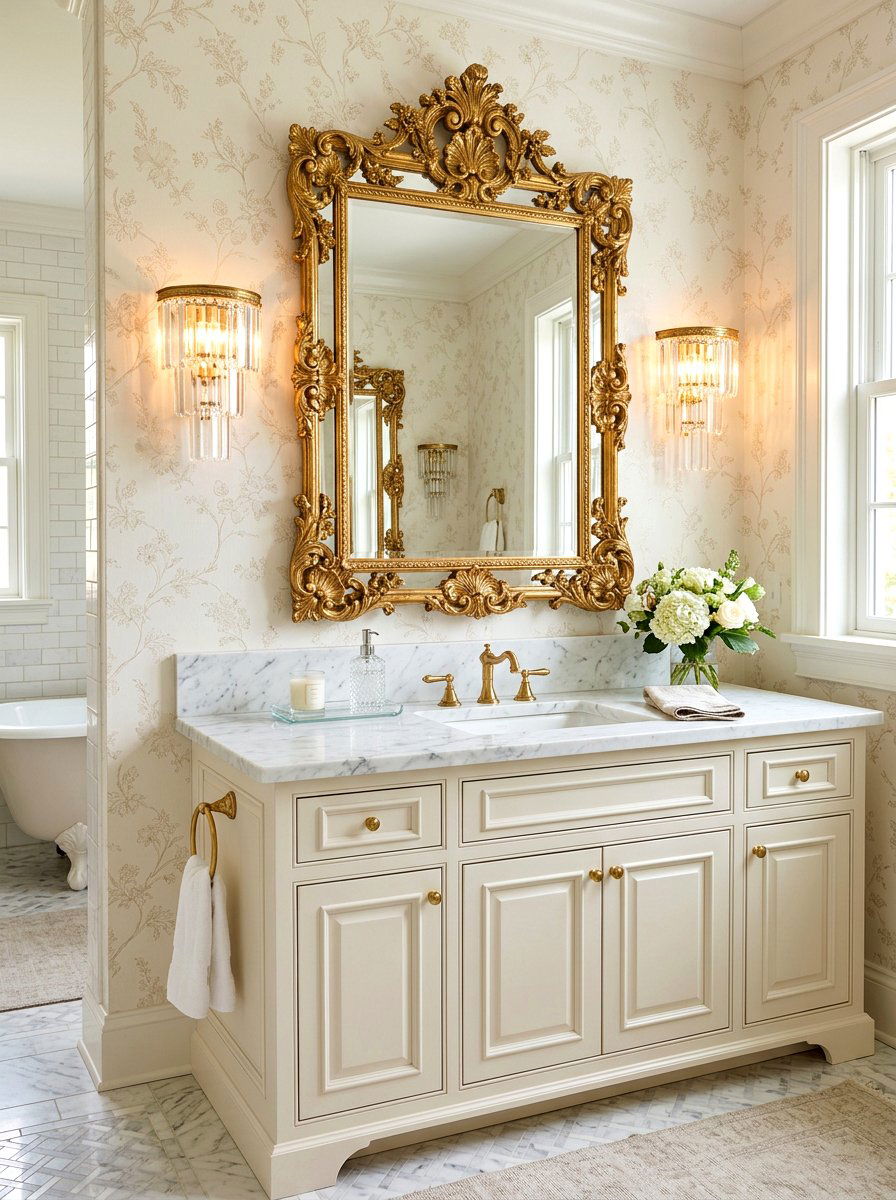 Flower Frame Mirror - 30 vintage floral bathroom ideas