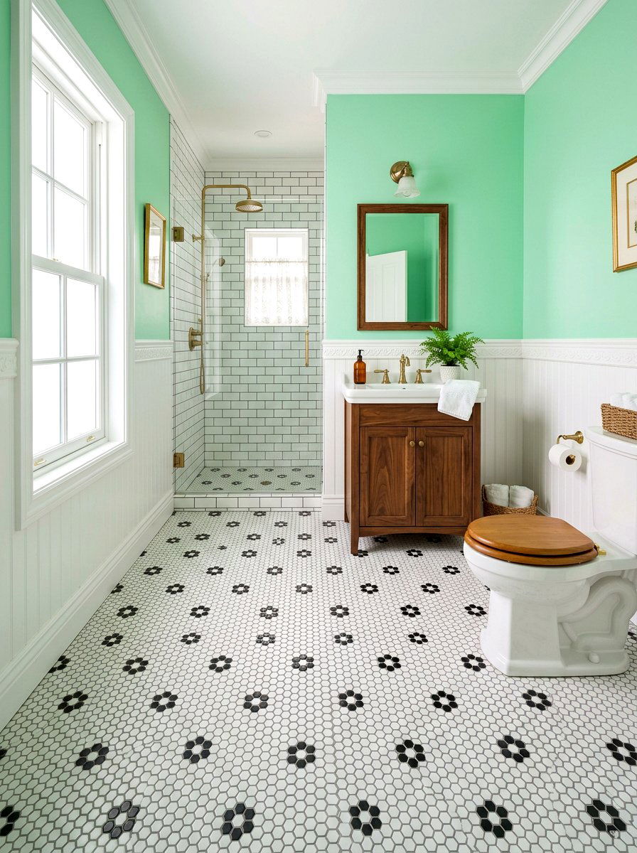 Flower Pattern Hex Tile Bathroom - 30 hex tile bathroom ideas