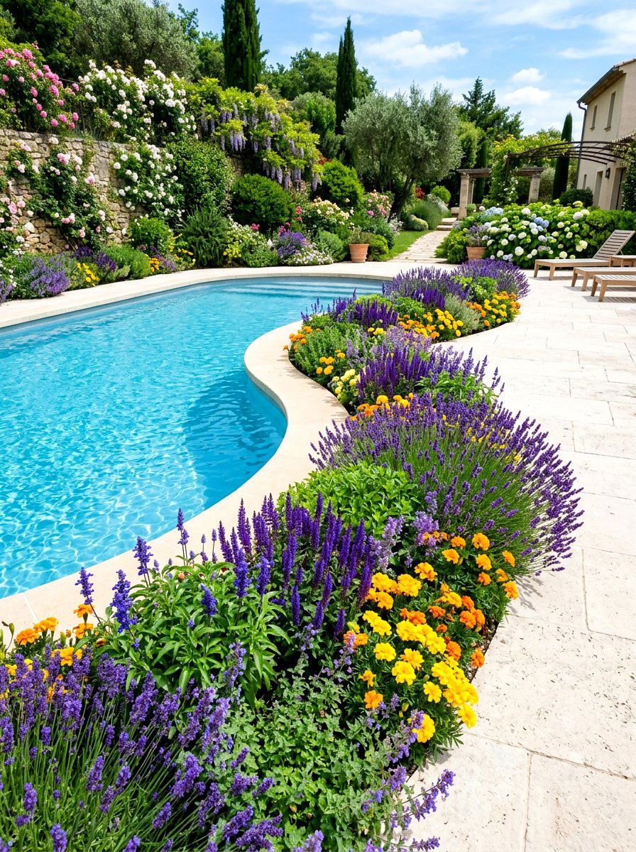 Flower Pool Border - 30 pool garden ideas