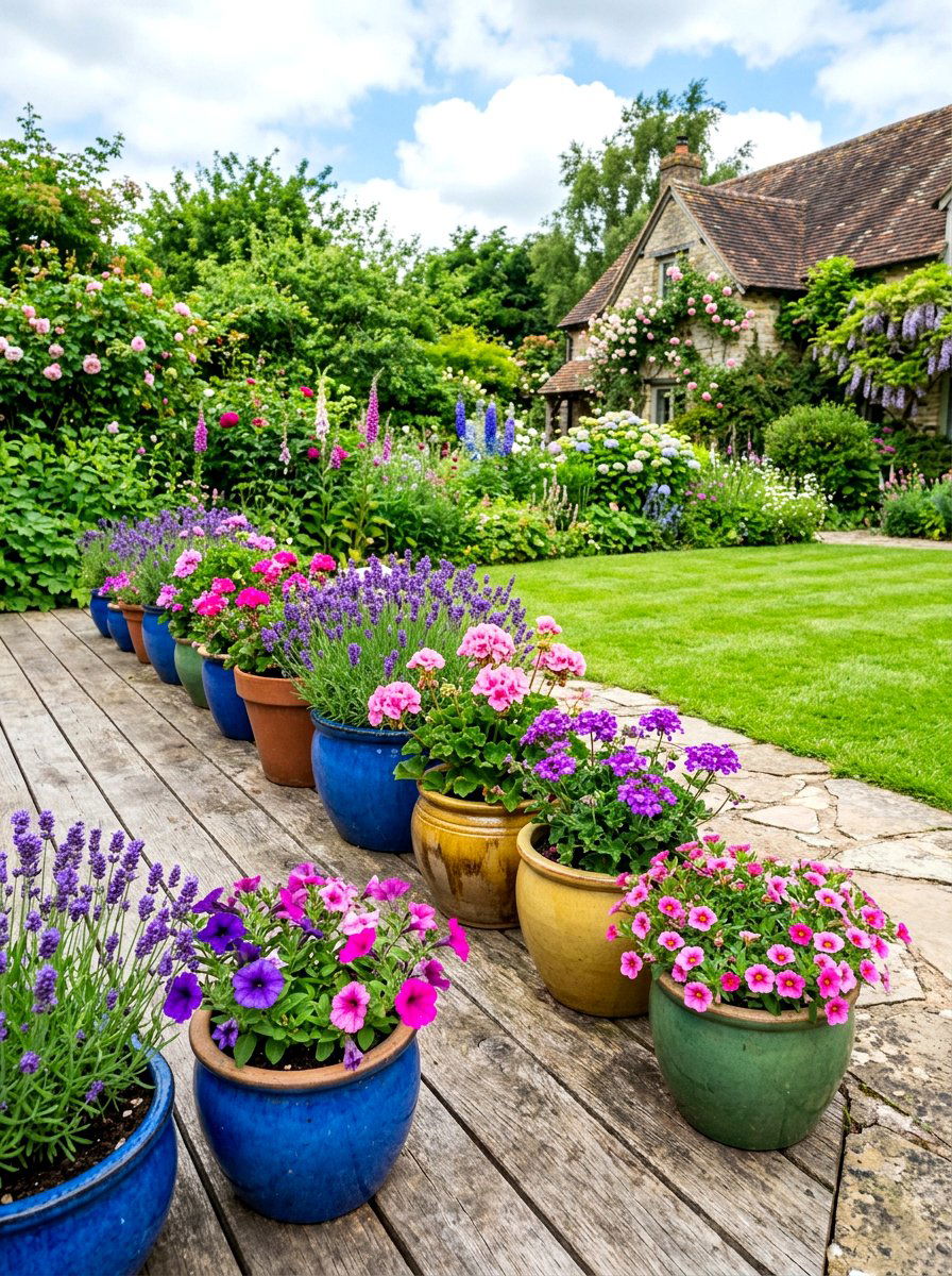 Flower Pot Border - 30 cozy patio ideas