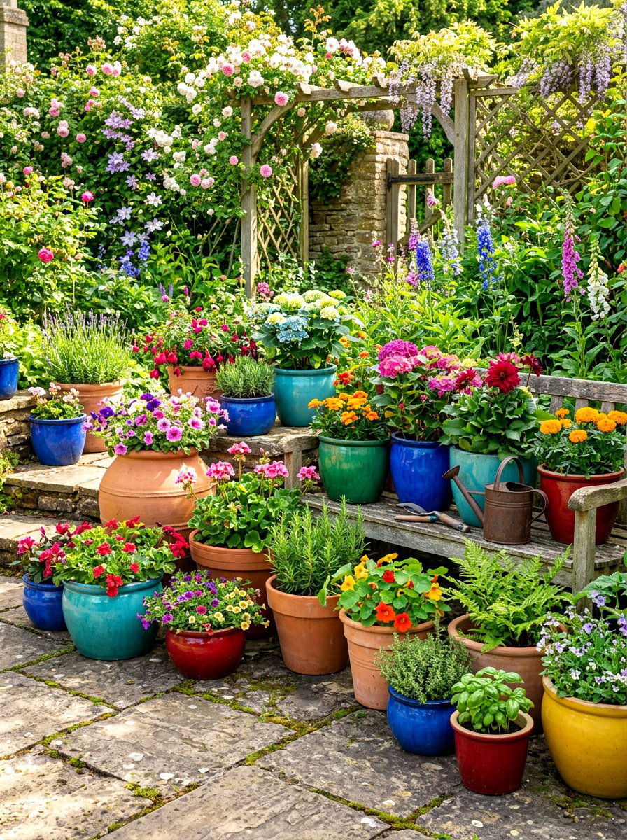 Flower Pot Display - 30 outdoor garden decor ideas