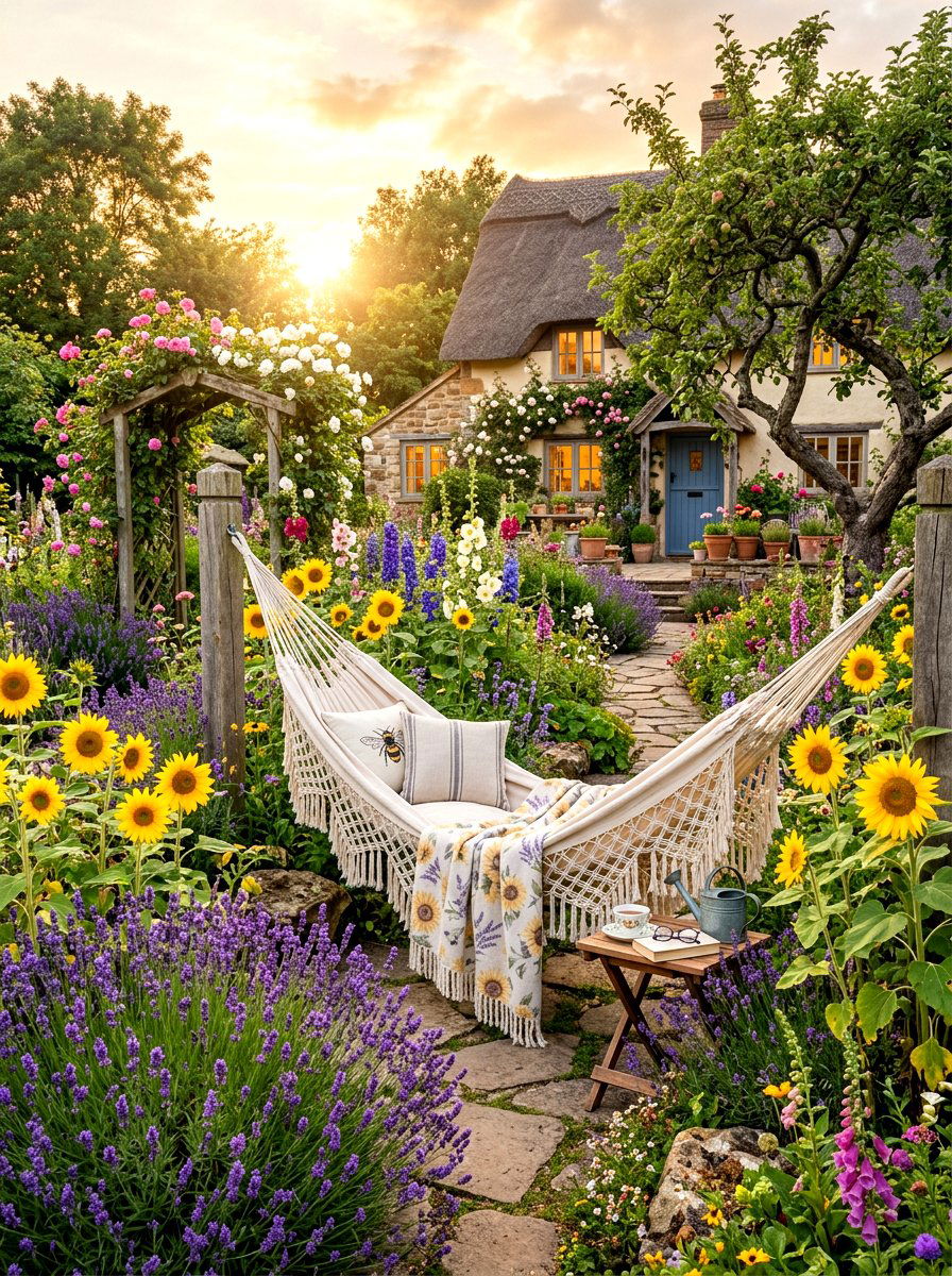 Flower garden hammock spot - 30 hammock garden corner ideas
