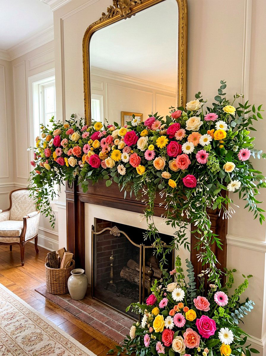 Flower mantel - 30 summer mantel decor ideas