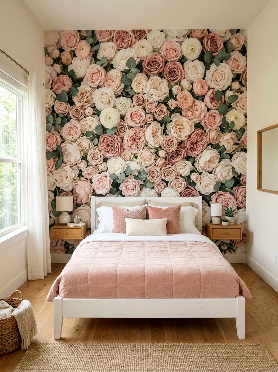Flower wall bedroom - 30 soft girl room ideas