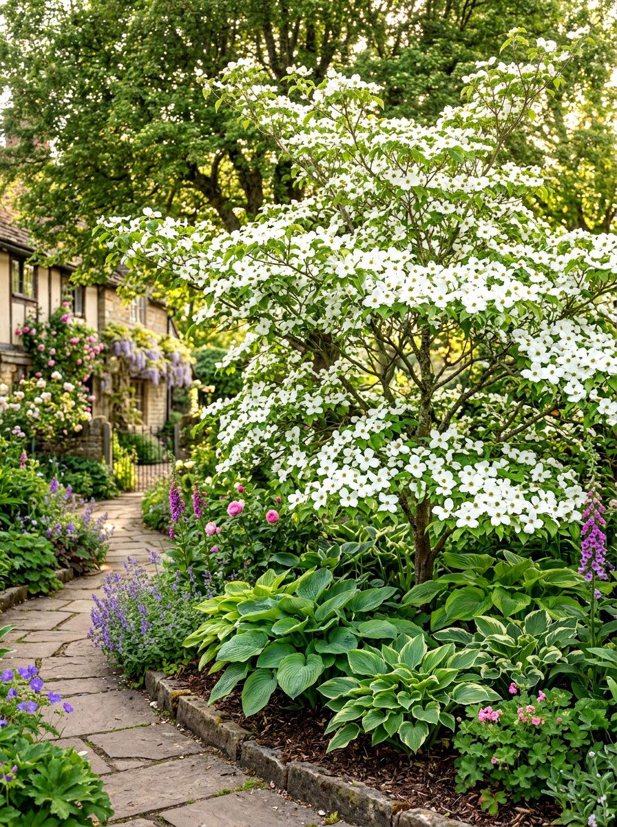 Flowering Dogwood Garden - 30 ornamental tree landscaping ideas