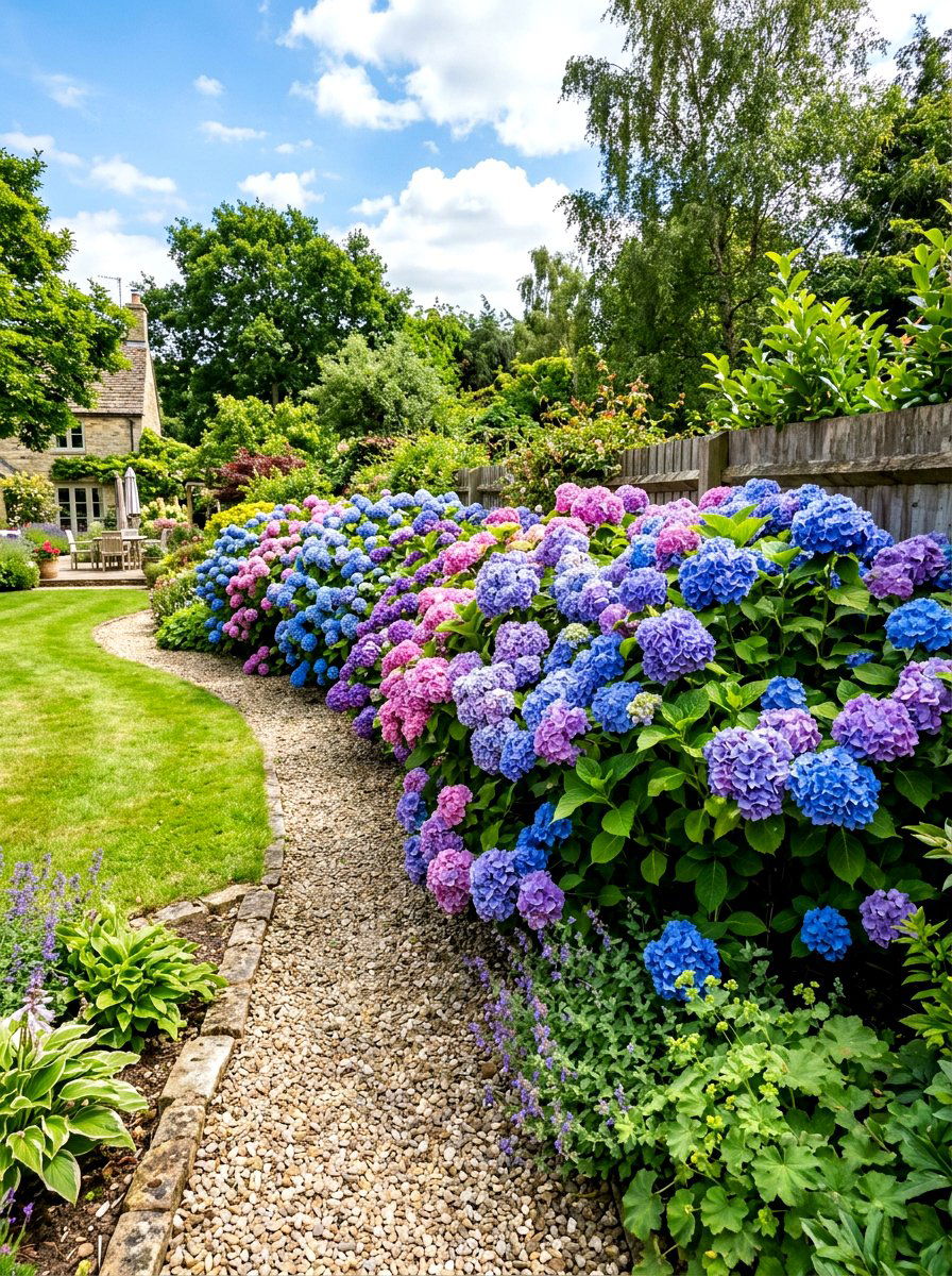 Flowering Hydrangea Garden Border - 30 cottage border backyard ideas