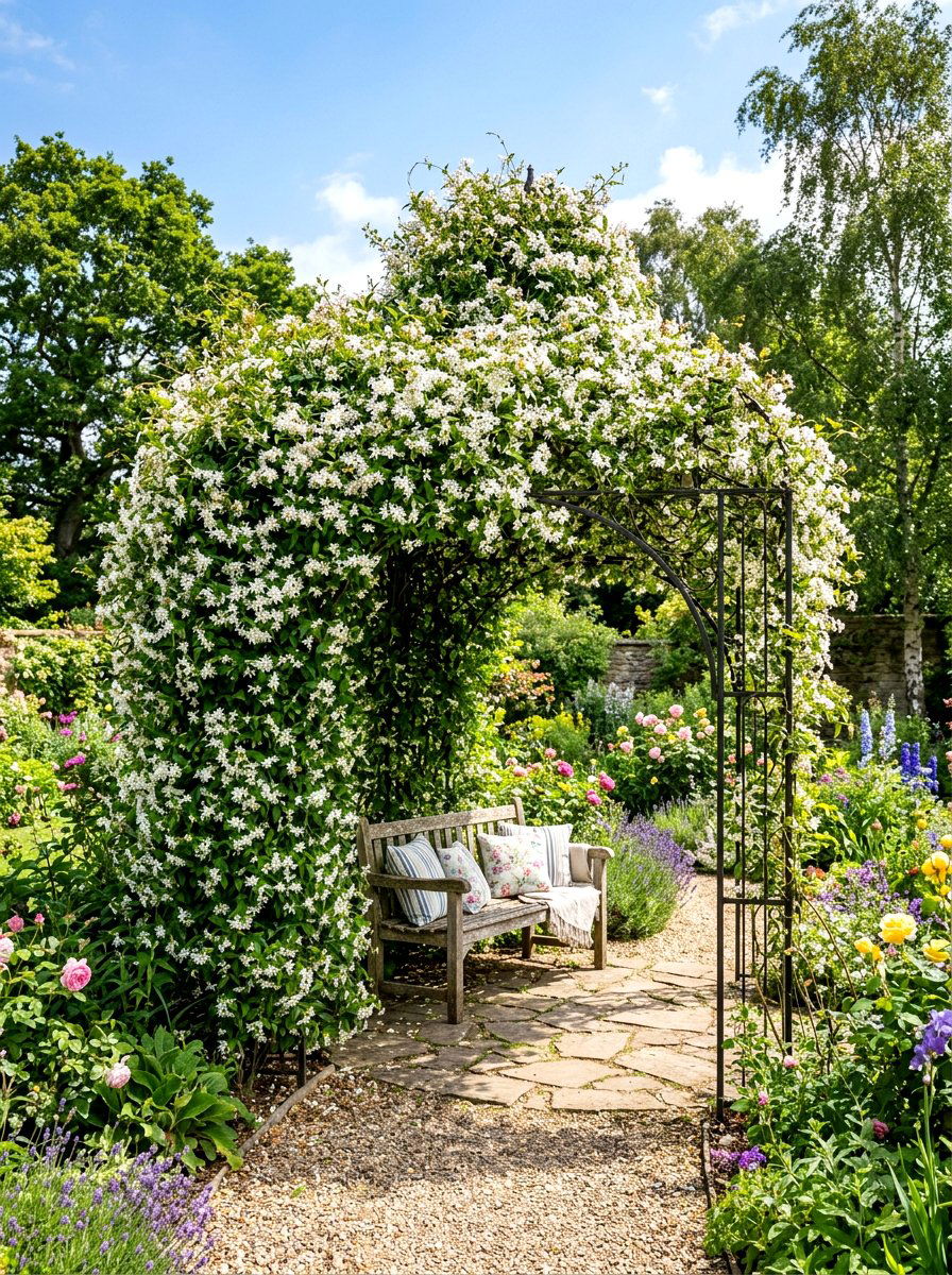 Flowering Jasmine Arbor - 30 backyard arbor ideas