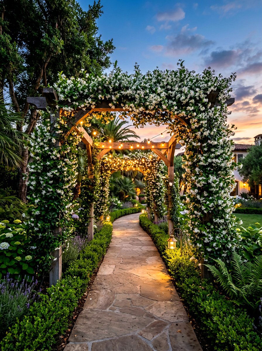 Flowering Jasmine Walkway - 30 arbor walkway ideas