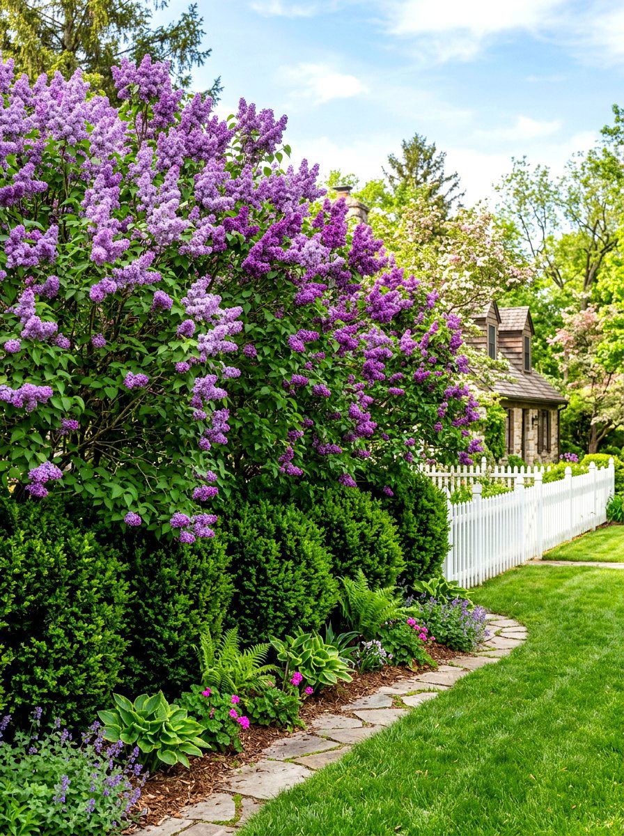 Flowering Shrub Privacy Wall - 30 layered hedge front yard ideas