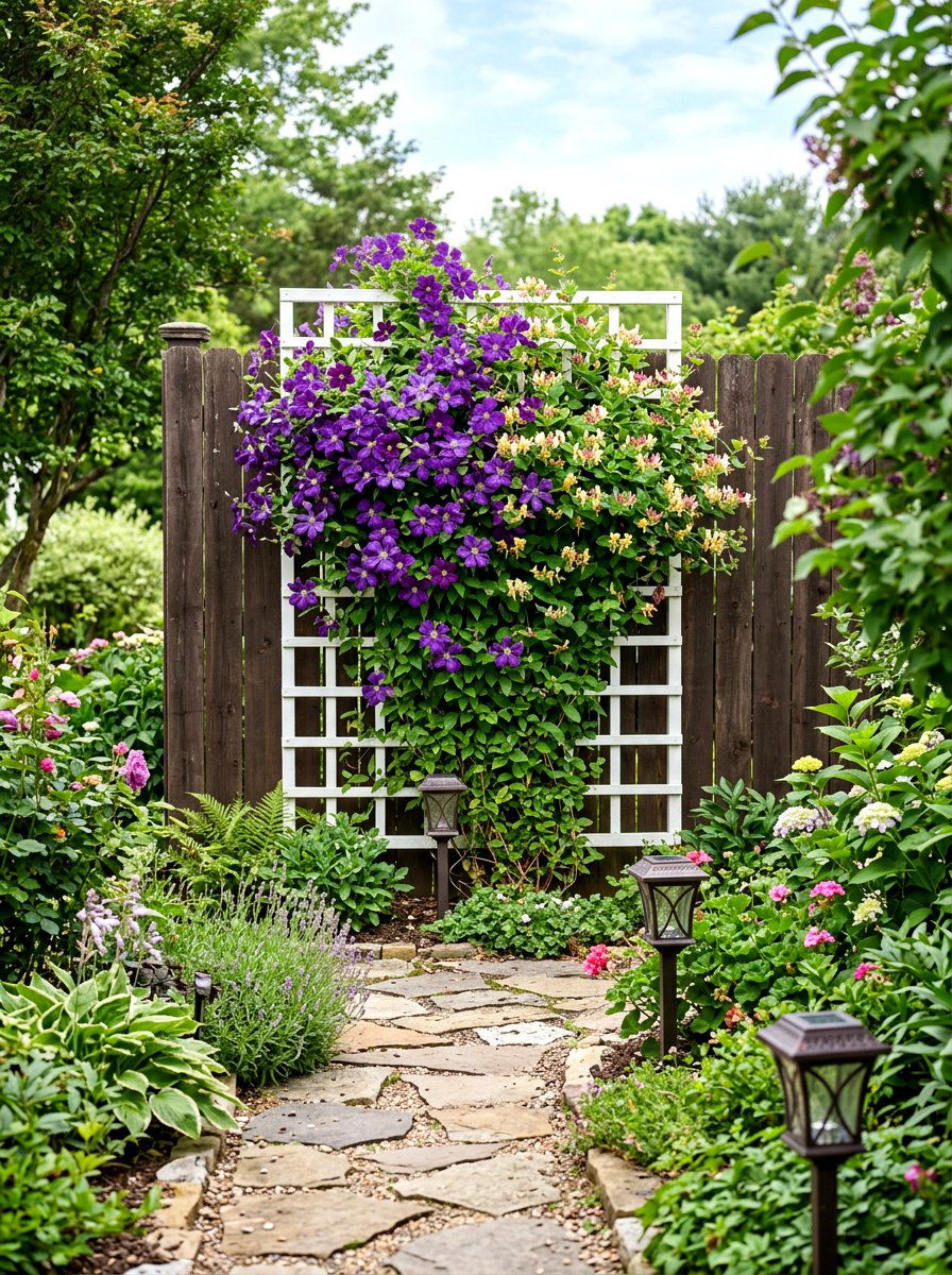 Flowering Vines On Trellis - 30 fence line flower bed ideas