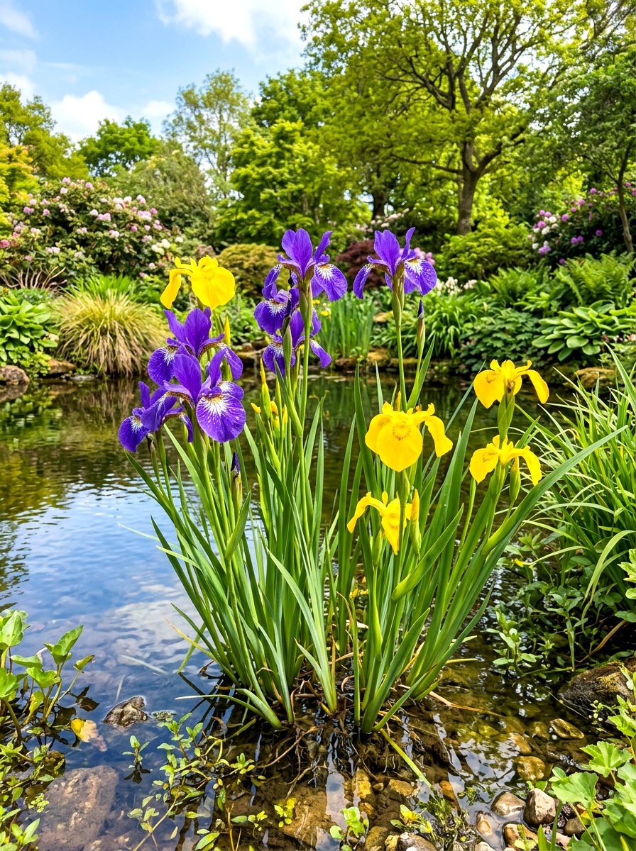 Flowering aquatic iris - 30 pond landscaping ideas