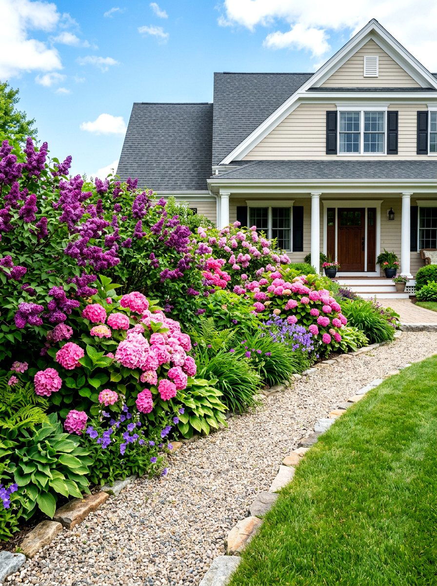 Flowering shrub border - 30 small front garden border ideas