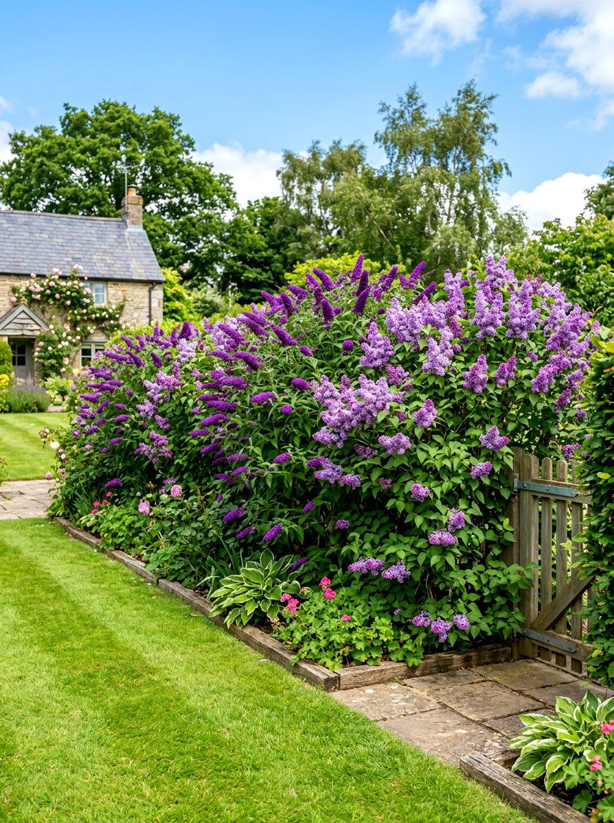 Flowering shrub hedge - 30 pollinator backyard garden ideas