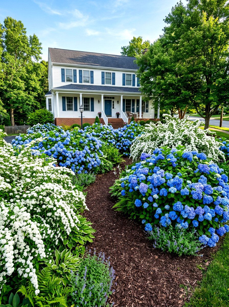 Flowering shrub landscape - 30 low maintenance front yard ideas