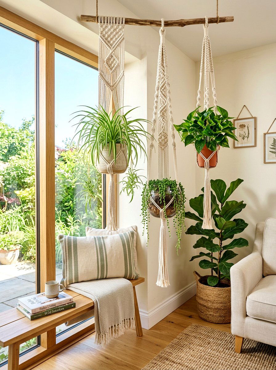 Flowers in hanging macrame - 30 market bouquet decor ideas