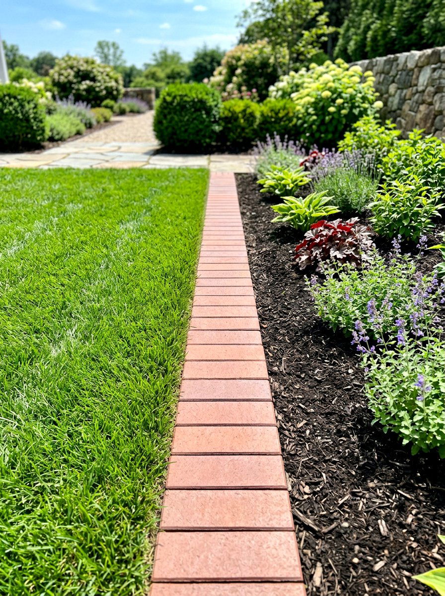 Flush Brick Mowing Strip - 30 brick border front yard ideas