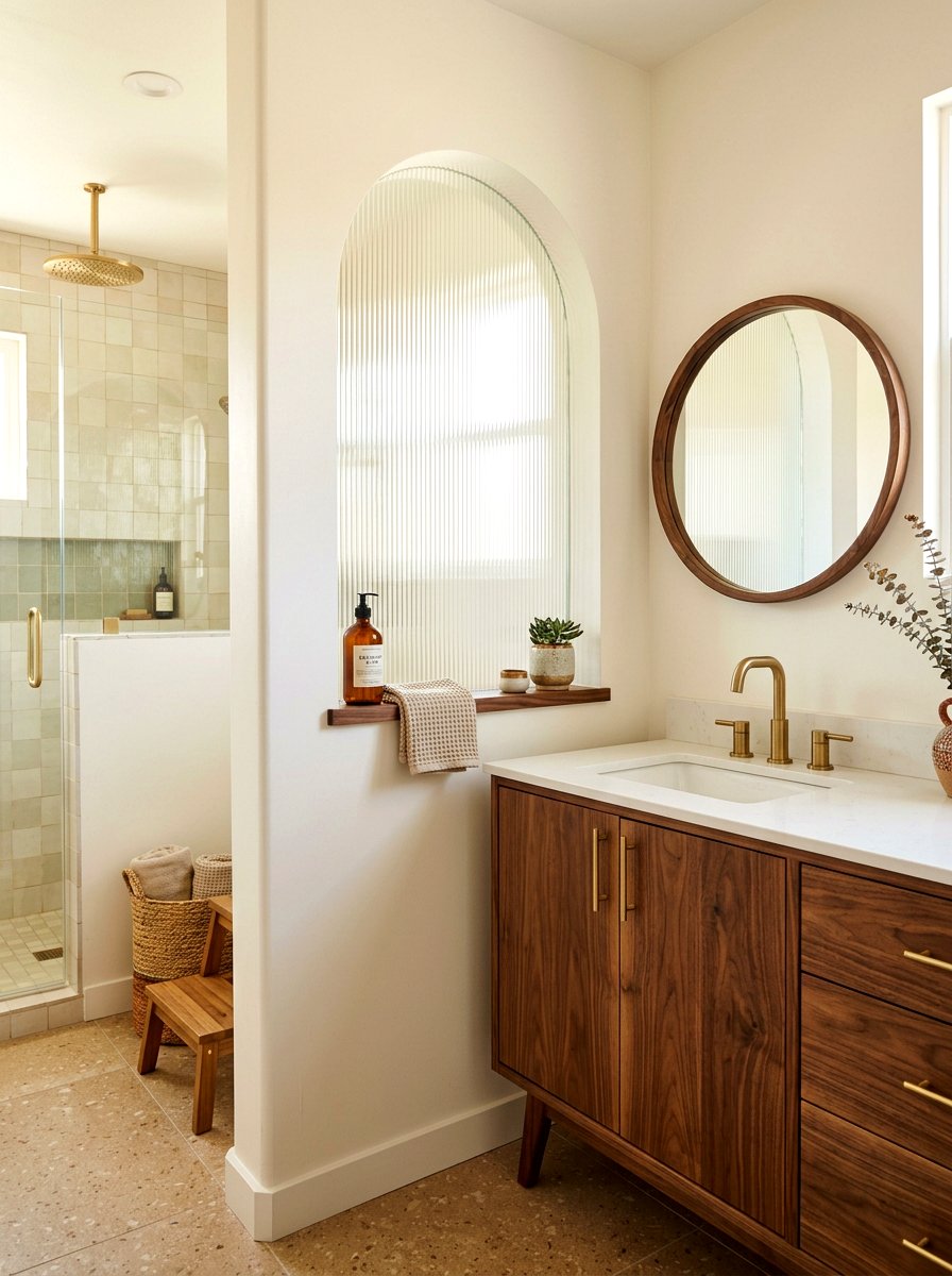 Fluted Glass Arched Niche - 30 arched vanity niche ideas