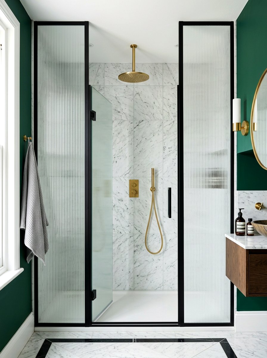 Fluted Glass Shower Screen - 30 art deco bathroom ideas