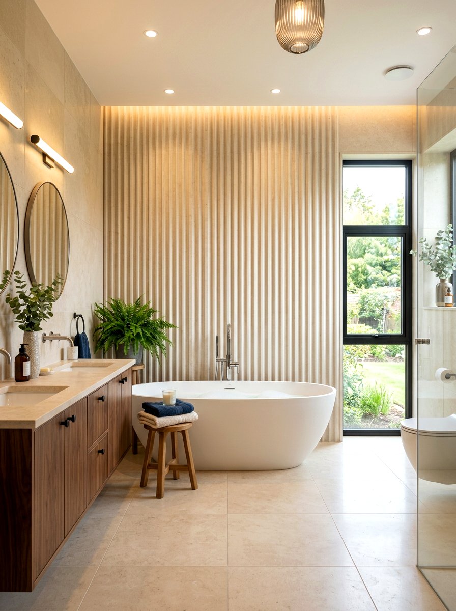 Fluted Limestone Bathroom Feature Wall - 30 limestone bathroom ideas